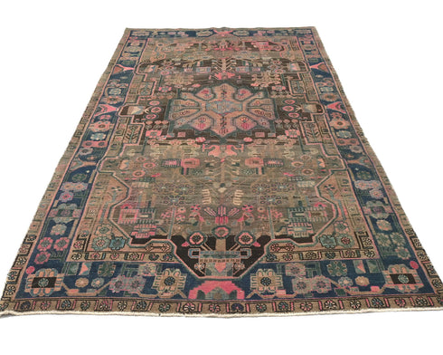 5x10 Vintage Brown Persian Style Hand Knotted Low Pile Wool Area Rug